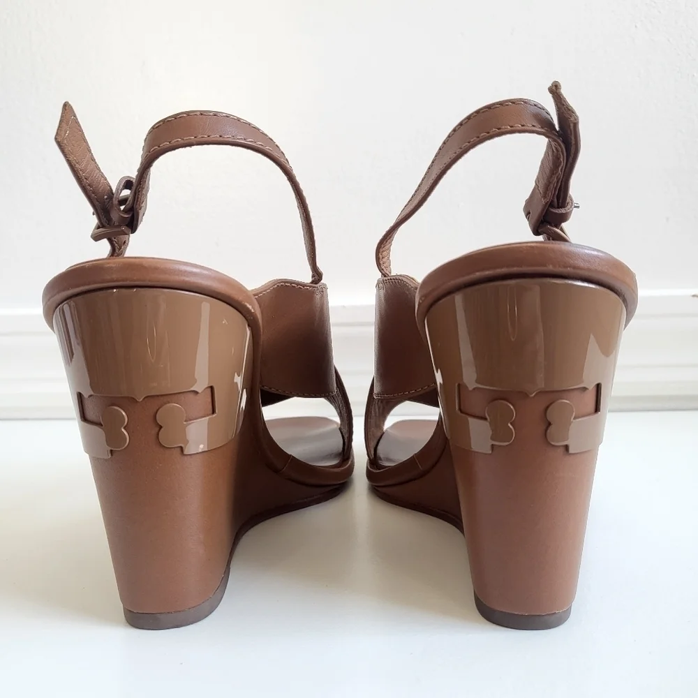 New Tory Burch Gabrielle 100 MM Royal Tan Wedge Sandal Size 7.5